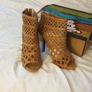 High heeled tan sandals